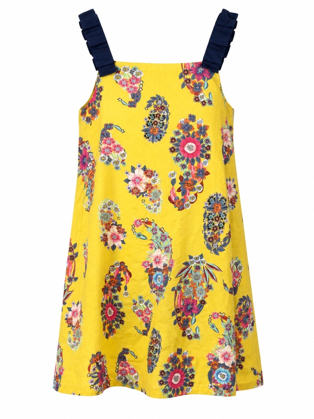 Maeve by Anthropologie Yellow Floral Sundress with Navy Accent Straps